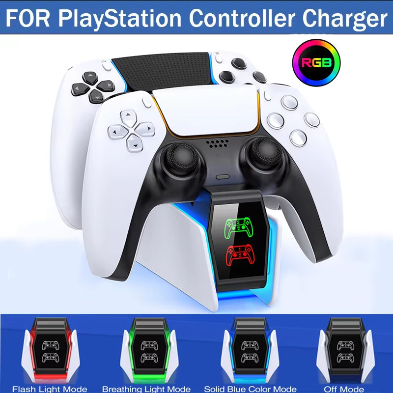 RGB Controller Charging Station for PS5 Dual Fast Charger RGB Indicator Charging Stand Docking Station for PS5 Gamepad
