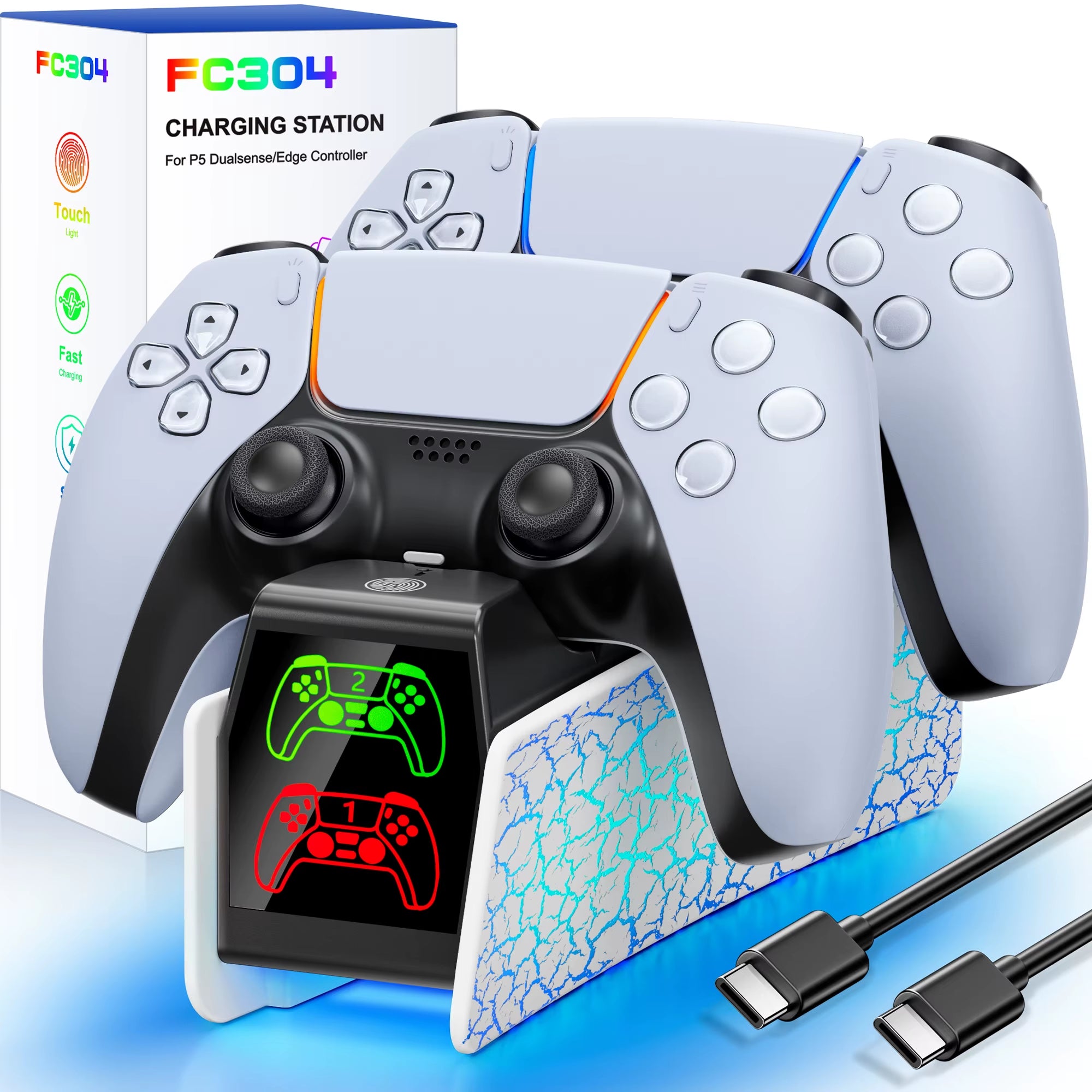 RGB Controller Charging Station for PS5 Dual Fast Charger RGB Indicator Charging Stand Docking Station for PS5 Gamepad