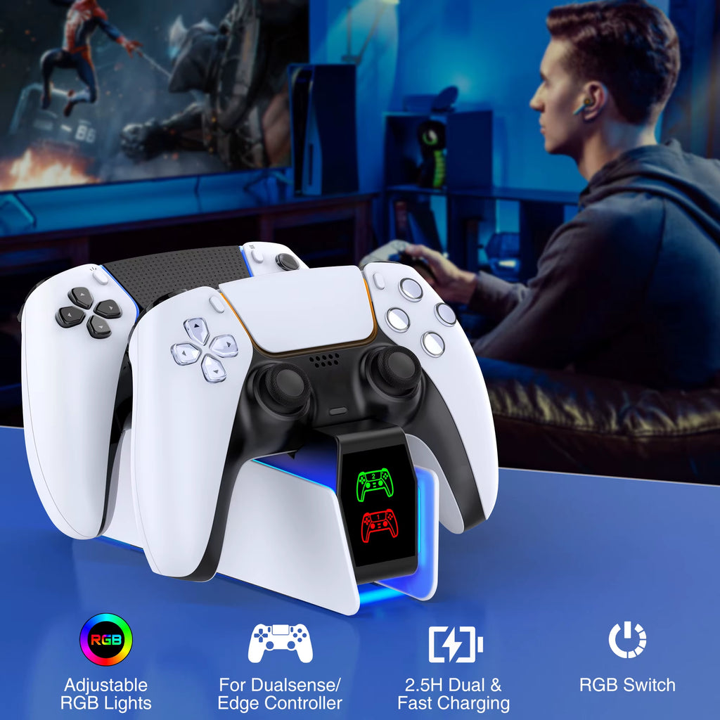 RGB Controller Charging Station for PS5 Dual Fast Charger RGB Indicator Charging Stand Docking Station for PS5 Gamepad