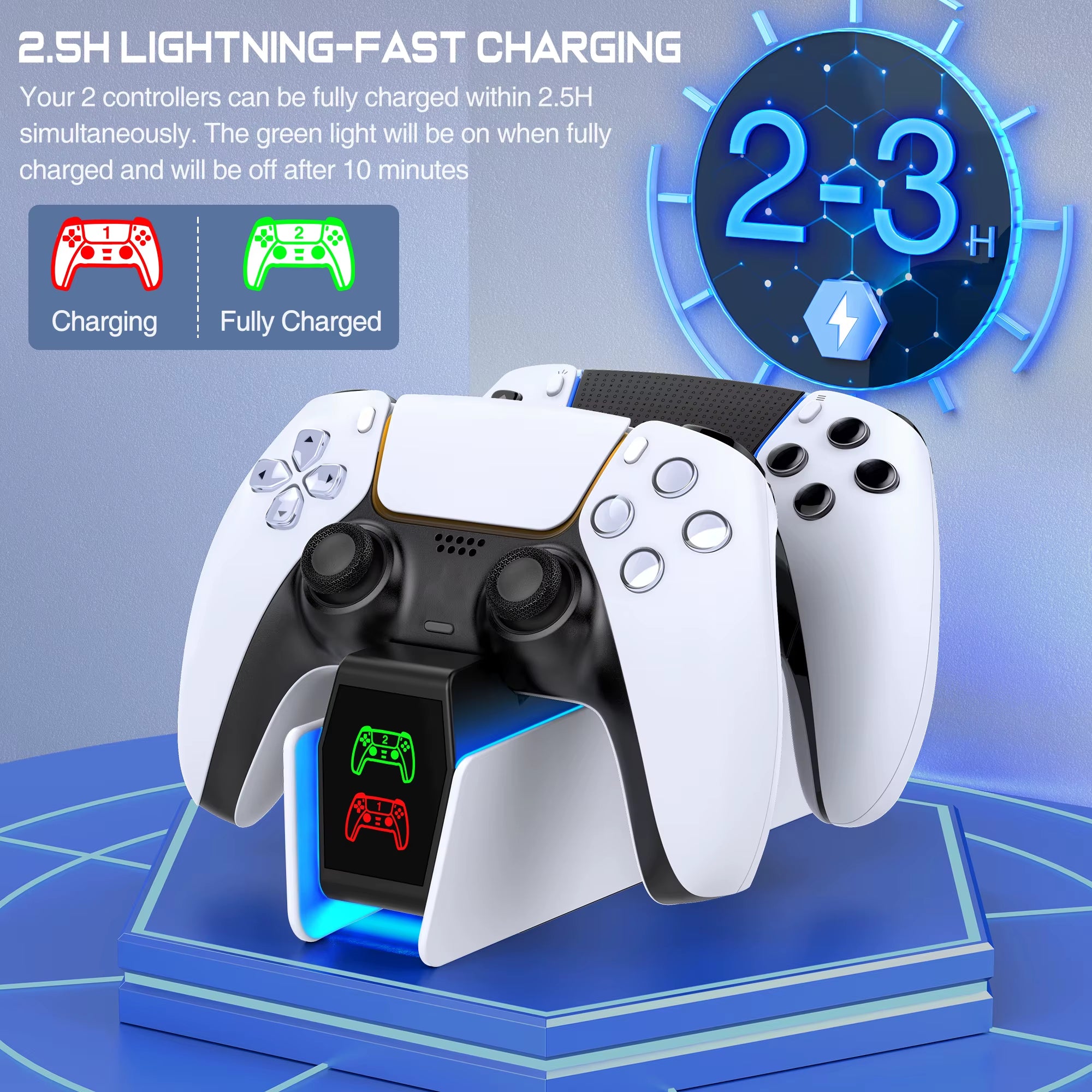 RGB Controller Charging Station for PS5 Dual Fast Charger RGB Indicator Charging Stand Docking Station for PS5 Gamepad