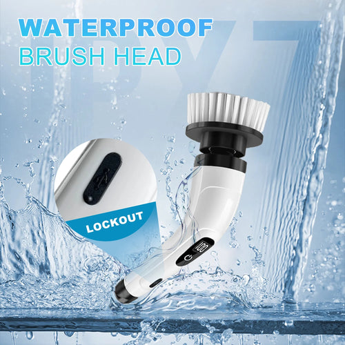 Electric Spin Scrubber - Cordless Cleaning Brush with 8 Heads & Long Handle Power Shower Scrubber for Bathroom Kitchen Tile Floor, White